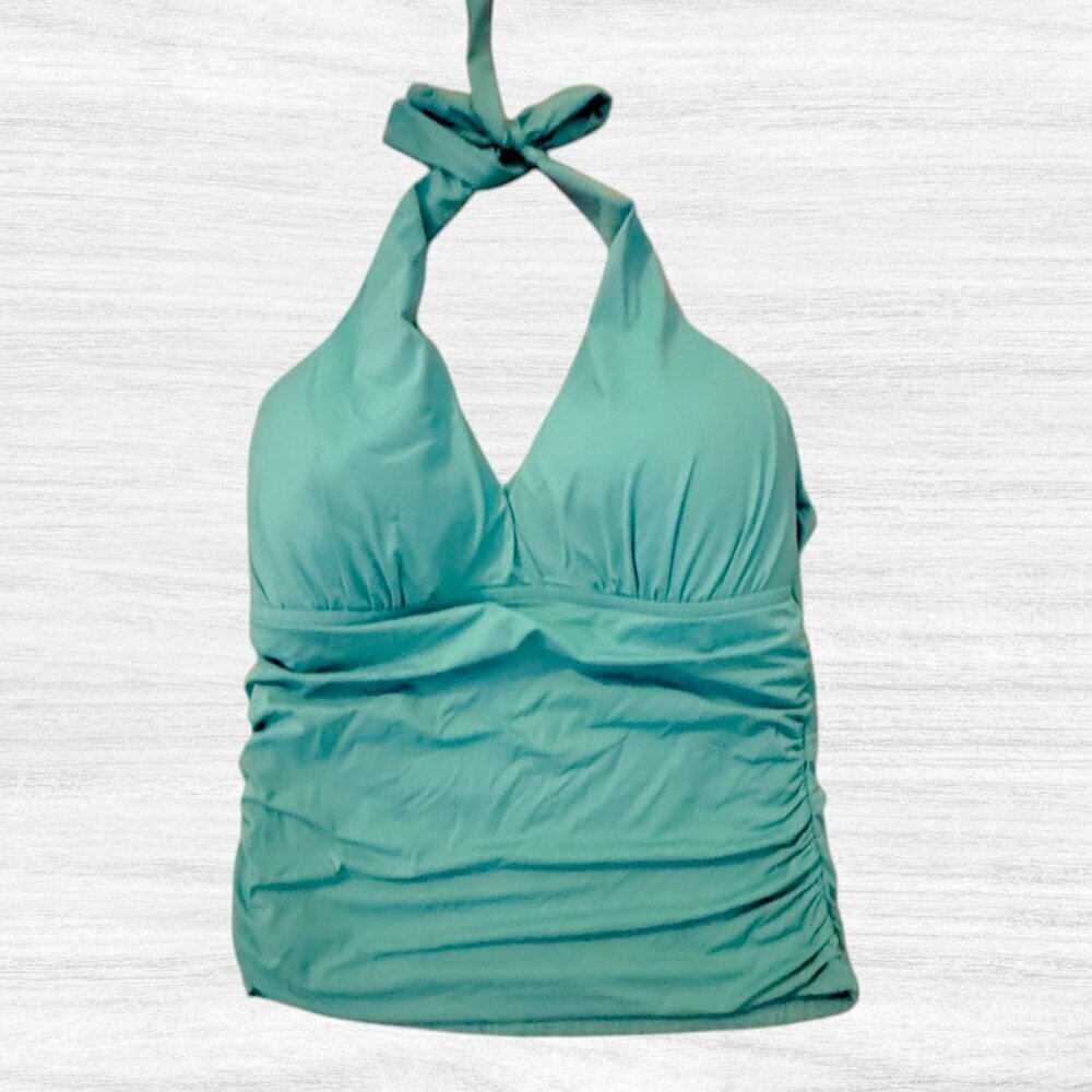 LA BLANCA Island Goddess Halter Tankini Top Sage Sea Green 34DD
